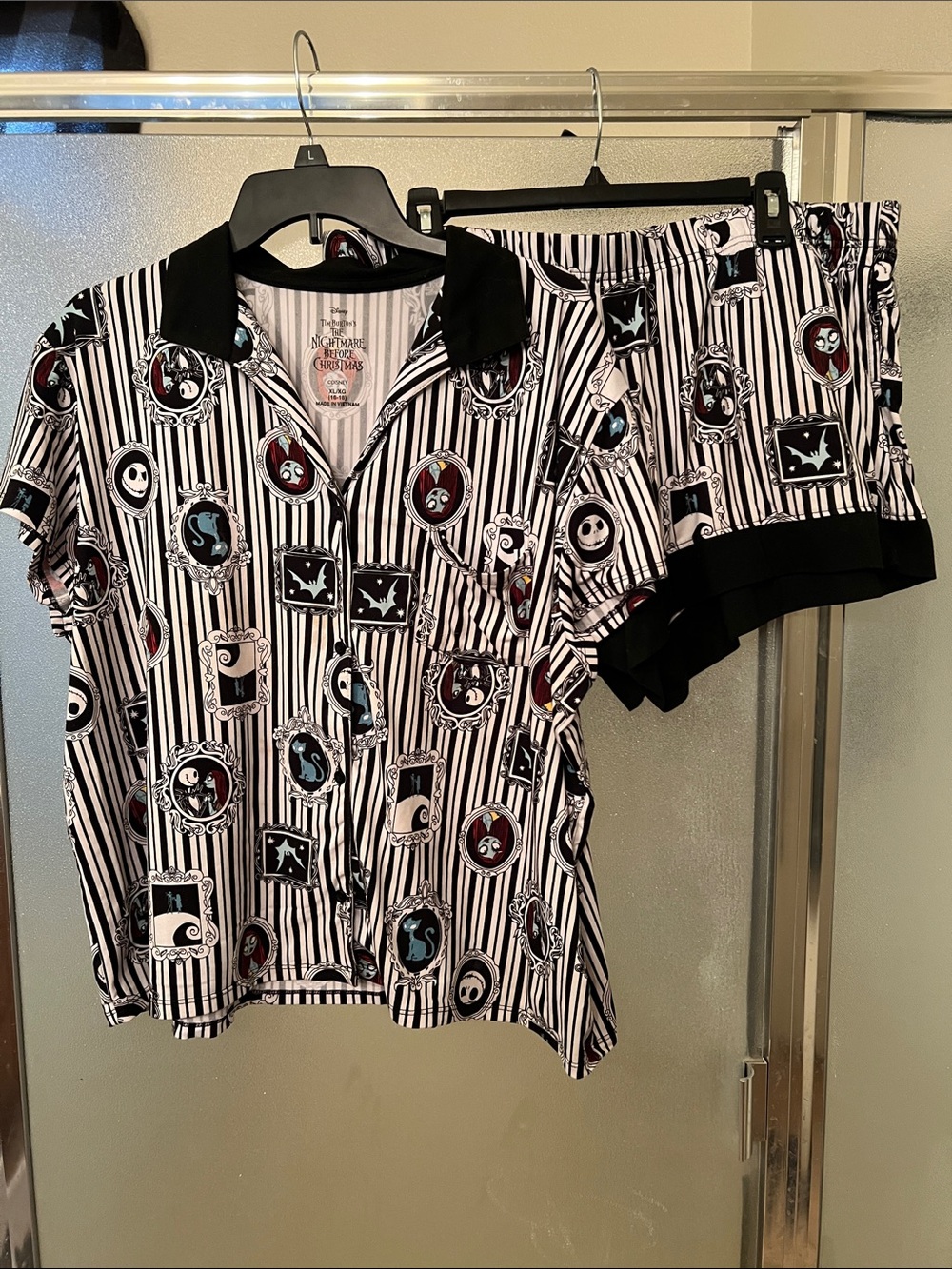 The Nightmare Before Christmas Striped Short-Sleeve Pajama set - Black/White